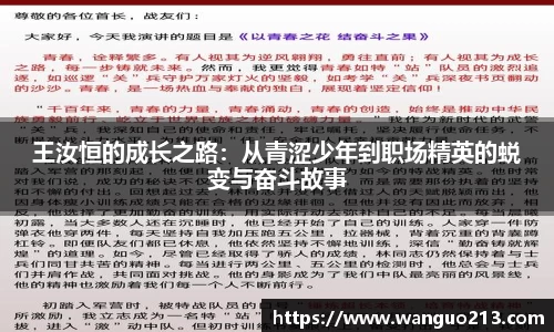 王汝恒的成长之路：从青涩少年到职场精英的蜕变与奋斗故事